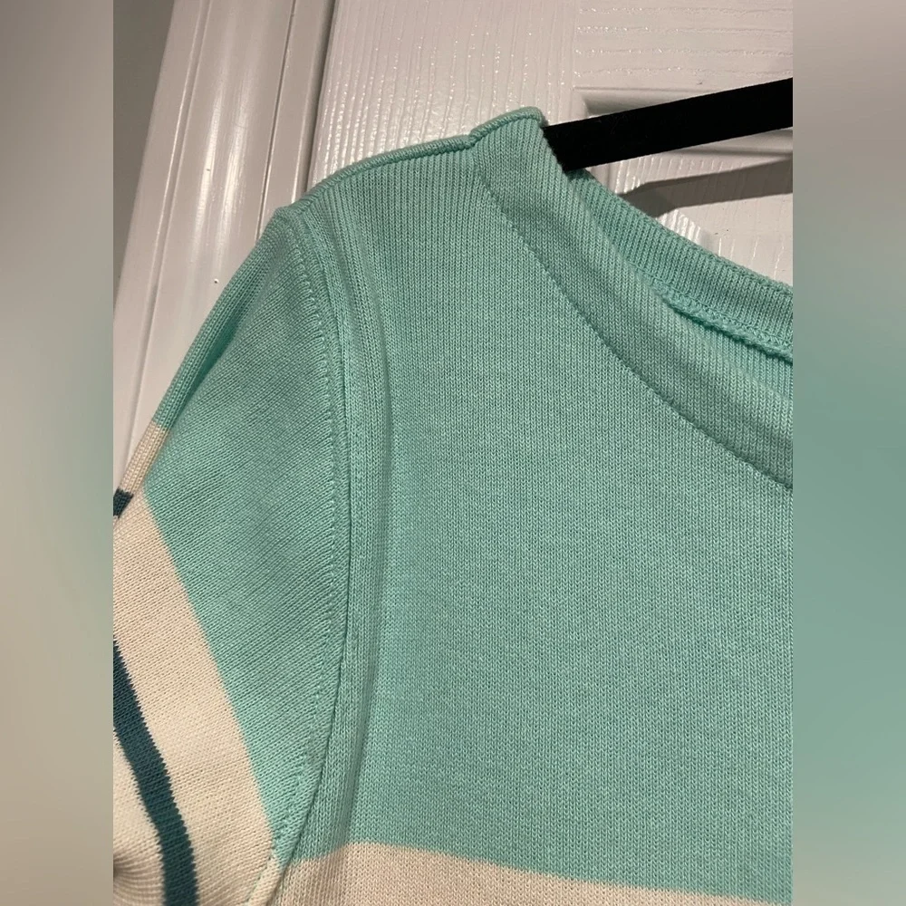 L.L. Bean Size LP Aquamarine Teal Stripe 3/4 Sleeve Knit Heritage Mariner Shirt - Picture 2 of 11
